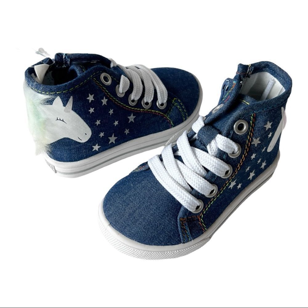 Carters Bette Toddler Girls Blue Denim Unicorn High Top Sneakers Size 4 NEW
